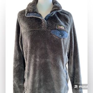 LL Bean Gray Fleece Jacket Full Zip Sherpa Deep Pile Size Medium